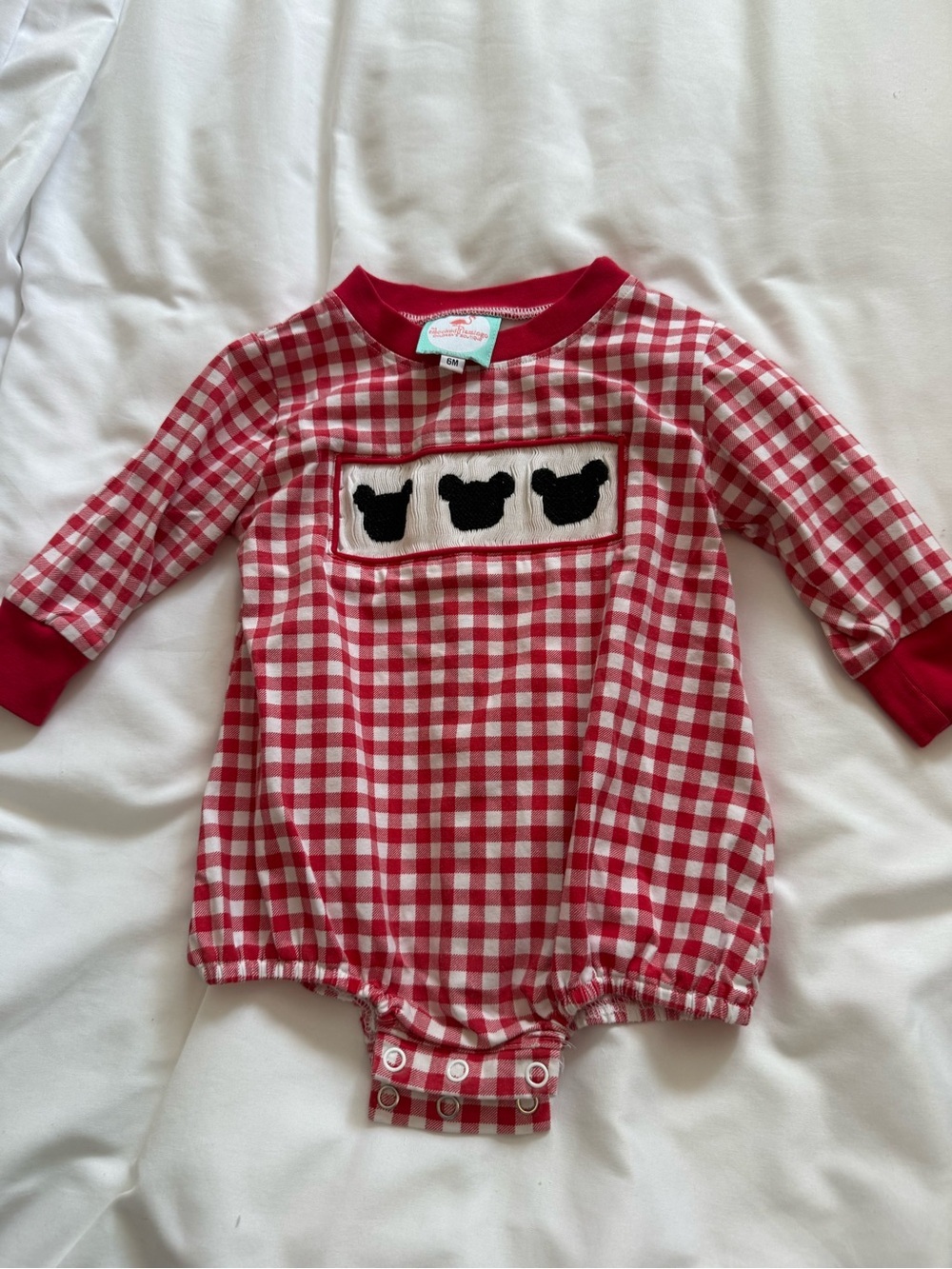 THE SMOCKED FLAMINGO
Smocked Red Gingham Mouse Bubble size 6 mo